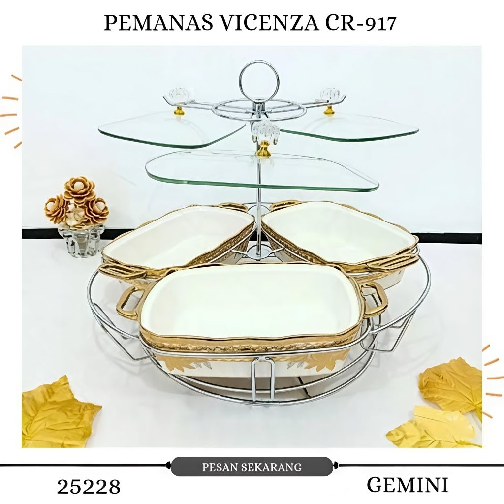 PRASMANAN SET 3 PCS KERAMIK + TUTUP KACA VICENZA 917