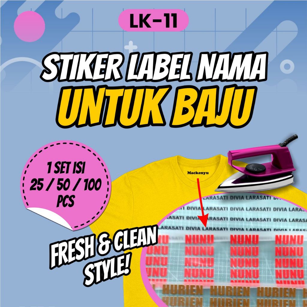 LK11 Sticker Cetak Tulisan Nama Saja Label baju / kaos Sablon Setrika Isi 25pcs 50pcs 100pcs (Bukan 