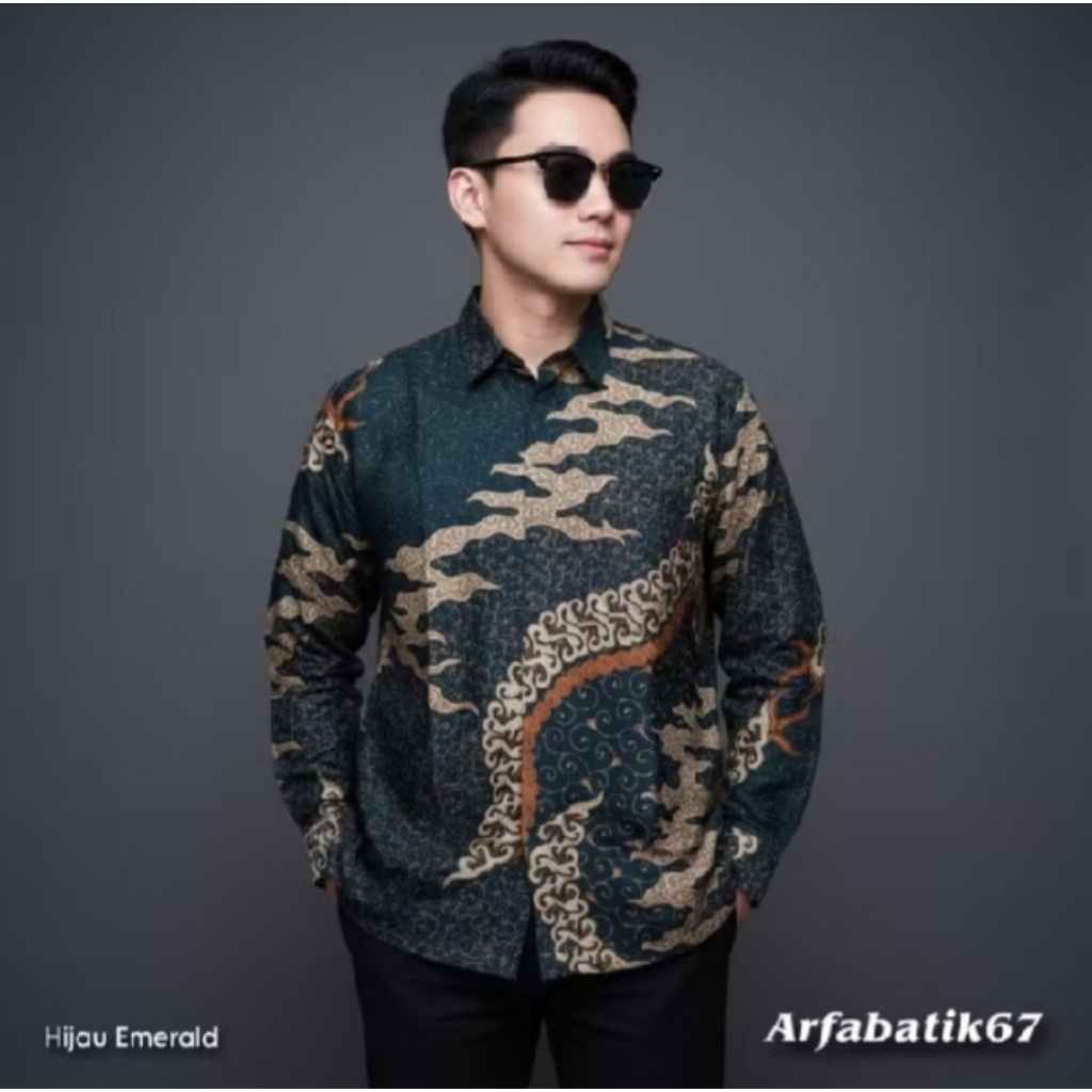 CAKRA HIJAU EMERALD Kemeja batik katun pria premium lapis furing hero ready seragaman by atharbatik2