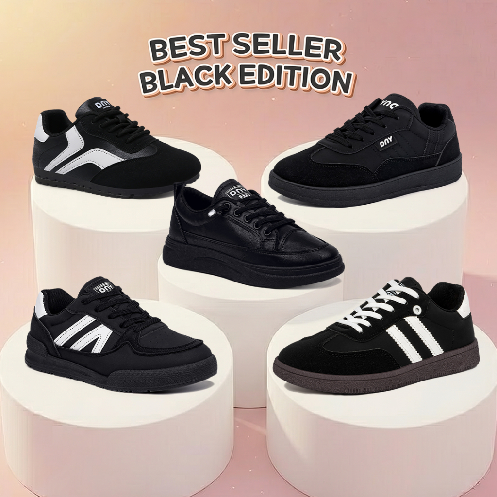 SEPATU DNY Best Seller Black Series Sneakers Olahraga Wanita Kekinian - Casual Import Korean Nyaman 