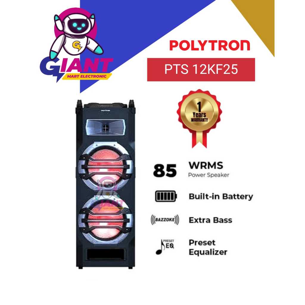 SPEAKER AKTIF PORTABLE BLUETOOTH POLYTRON PTS 12KF25 / PTS12KF25 / PTS-12KF25 FREE 2 MIC