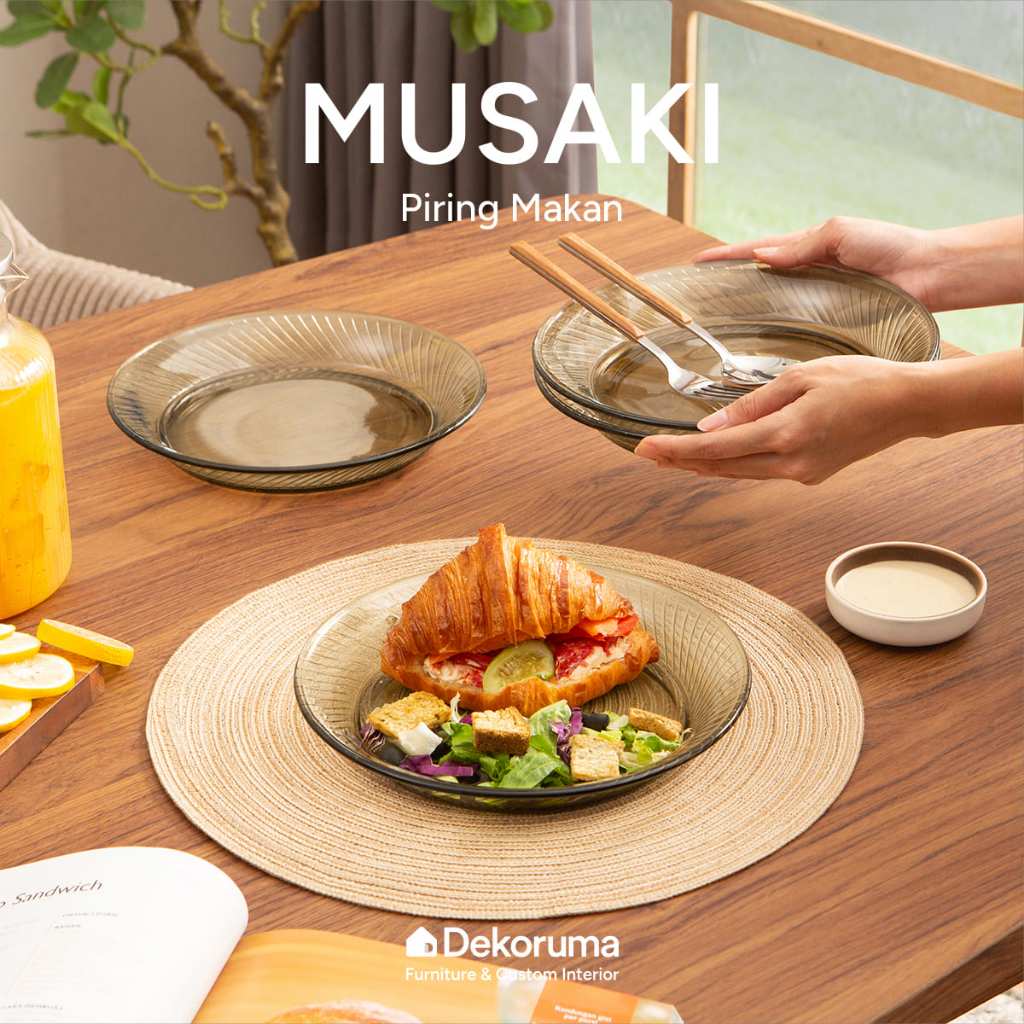 Dekoruma MUSAKI Piring Makan Dia 23CM Set of 4 / Set Piring Makan Besar / Piring Makan Kaca 4 Pcs - 