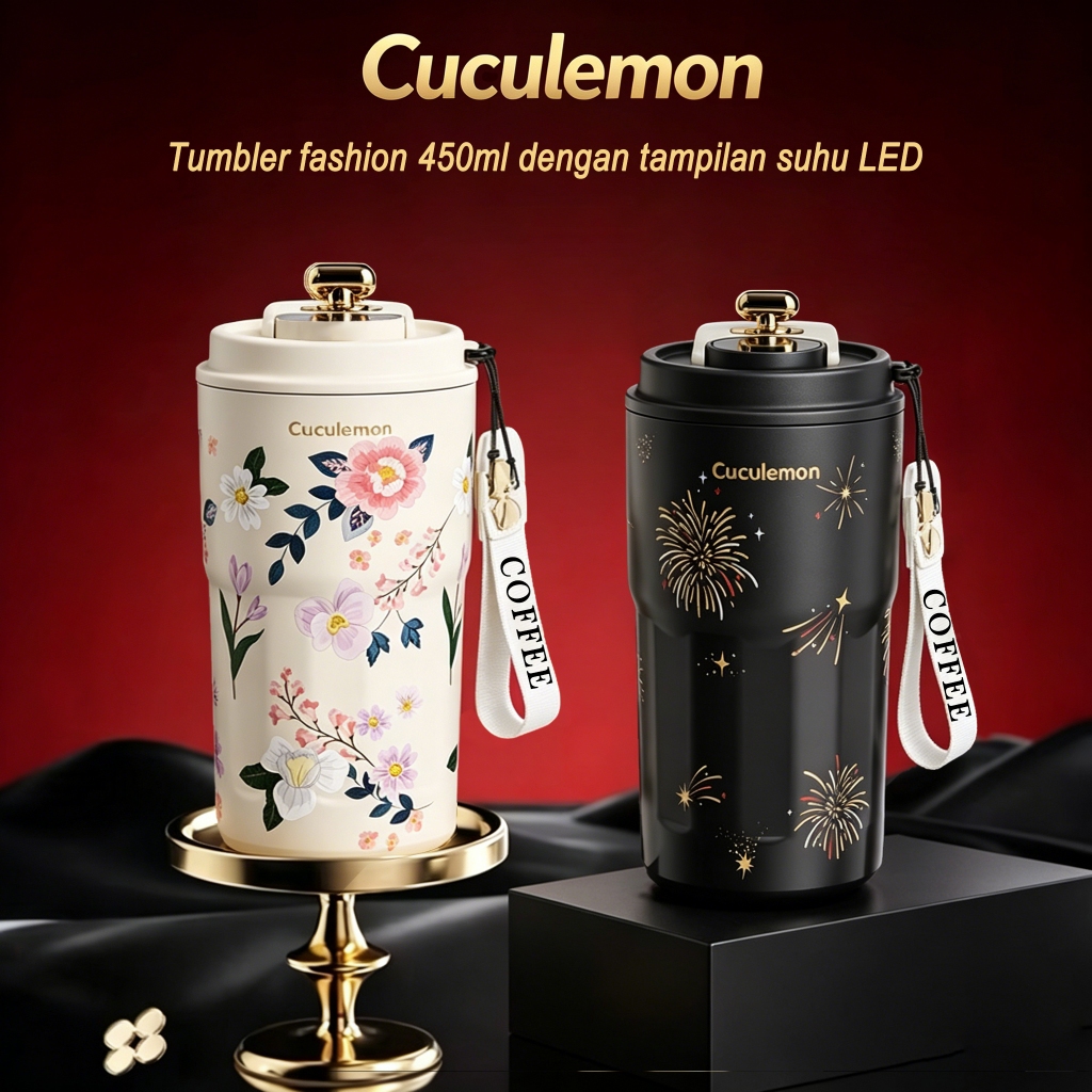 Cuculemon Tumbler LED Digital 450ML Stainless Steel Termos Air Panas Botol Kopi Aesthetic Anti Bocor