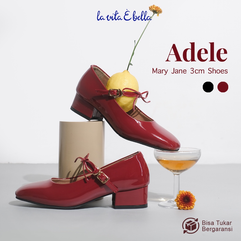 La Vita E Bella Adele Mary Jane Pita Pumps Shoes Women Block Heels Sepatu Wanita Formal Kantor Hak T