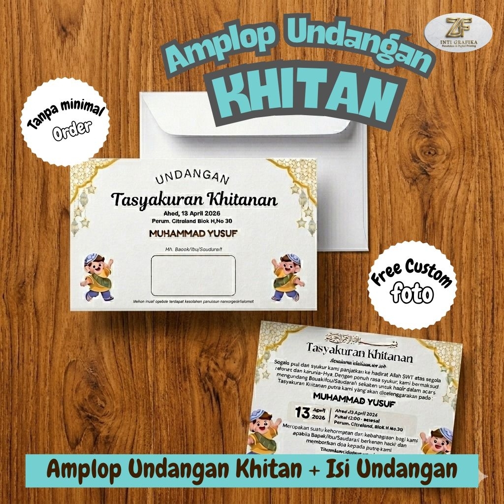 Undangan Amplop Tasyakuran Khitan / Undangan Khitanan murah / undangan khitanan Custom / Amplop Khit