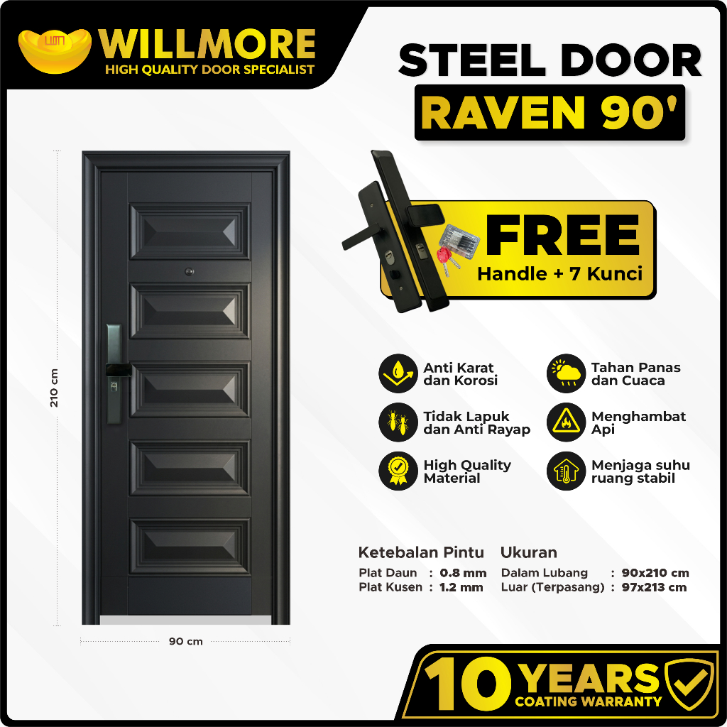 PINTU BAJA PREMIUM - WILLMORE RAVEN UKURAN 90X210 CM