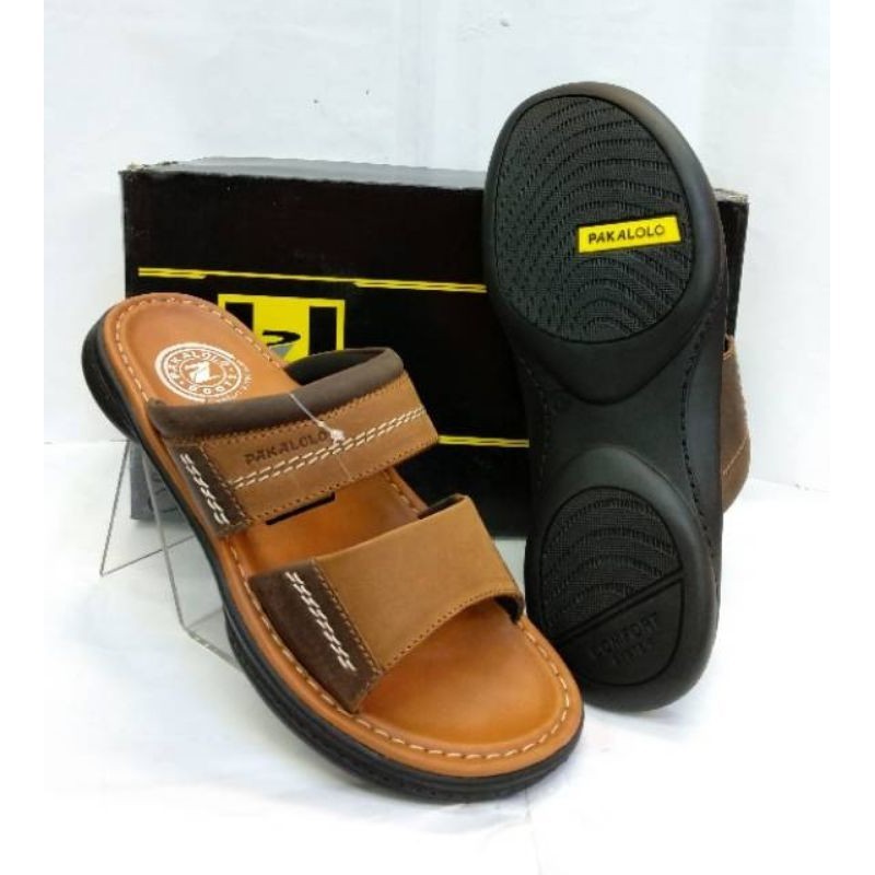Sandal Pria Terbaru Pakalolo 0875 Sandal Selop Kulit Pria Cokelat Desain Menarik Ukuran 39-43