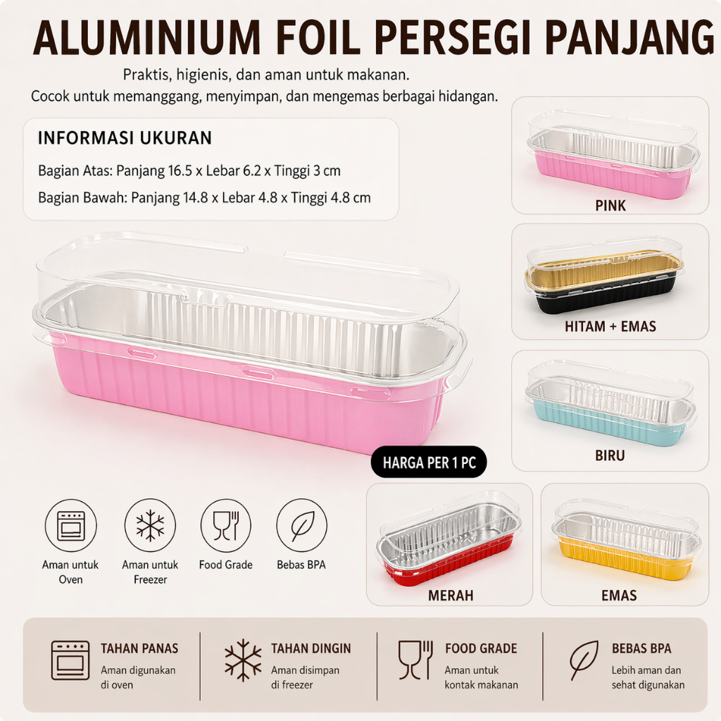 [ALUMINIUM FOIL CUP TRAY PERSEGI PANJANG 200 ML] Aluminium Foil Cup Tray Persegi Panjang 200ml, Tray