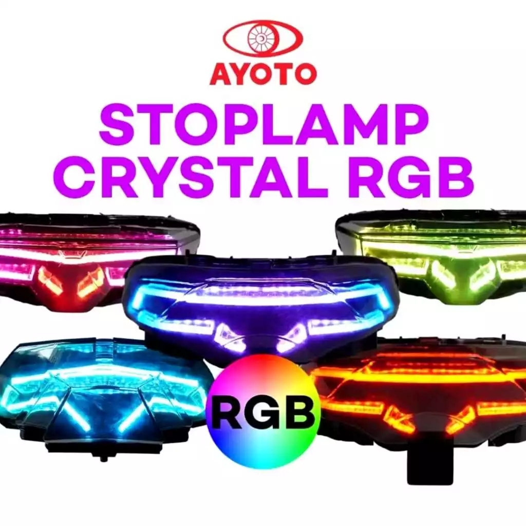 LAMPU STOP Stoplamp Crystal Slim Frame RGB Full Set Ayoto Motor Vario Beat FI/ESP & Deluxe LED Plug 