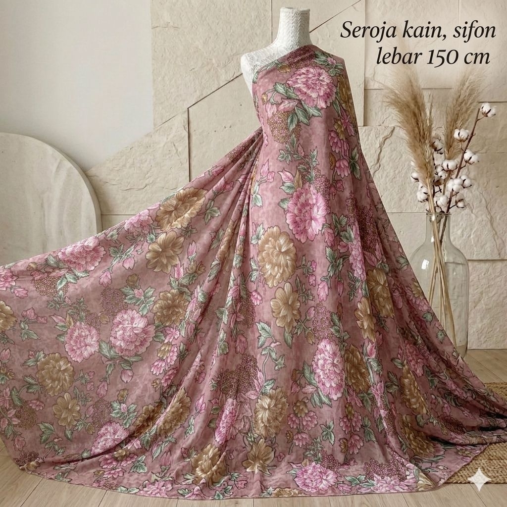 Kain Sifon Glitter Motif Bunga - Lebar 150cm Mnt