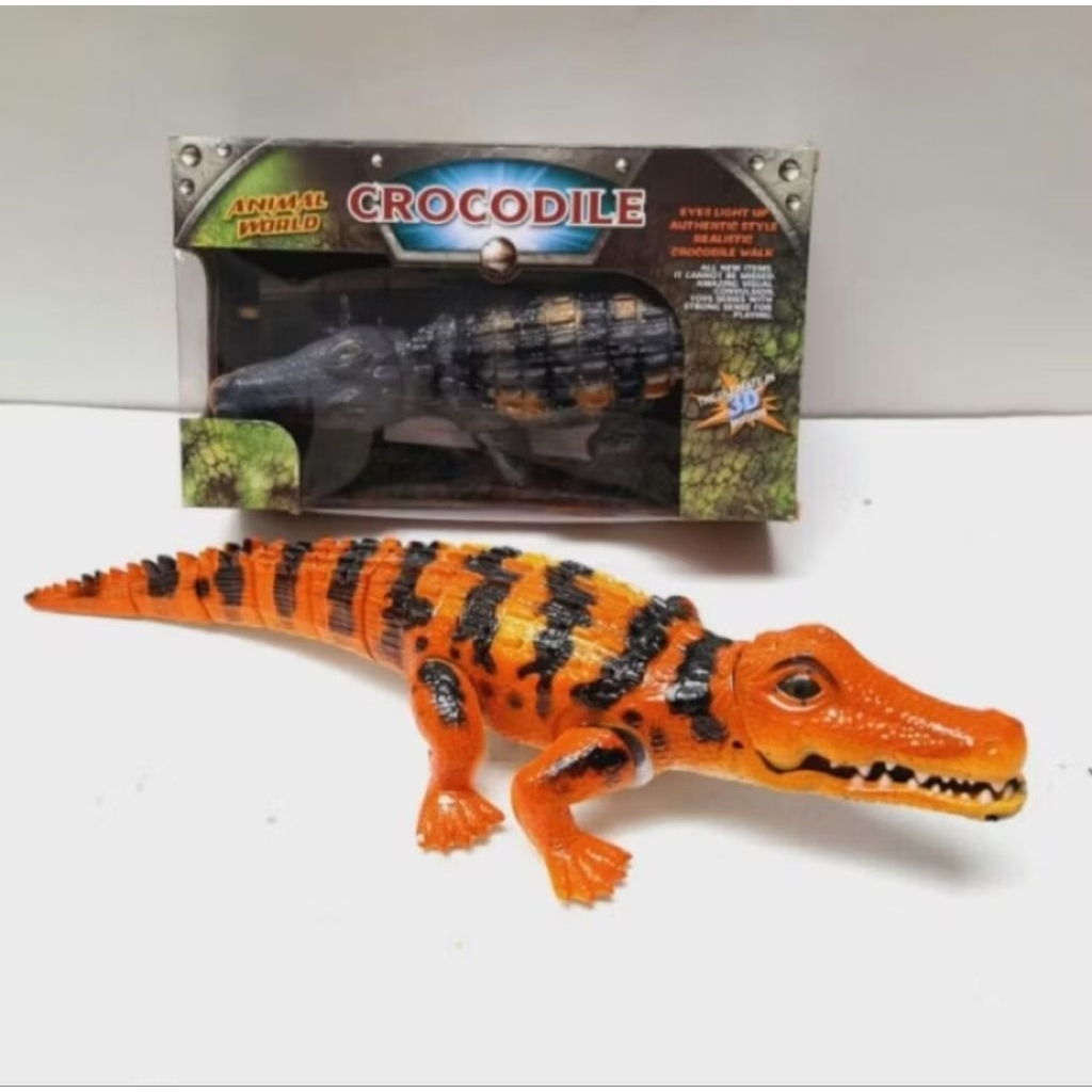 1048 Mainan Buaya Baterai - 3D Animal World Crocodile Mainan Buaya Bisa Jalan