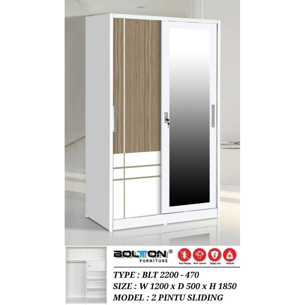 Lemari Pakaian Sliding 2 Pintu 120 Plat Besi Besar Jumbo