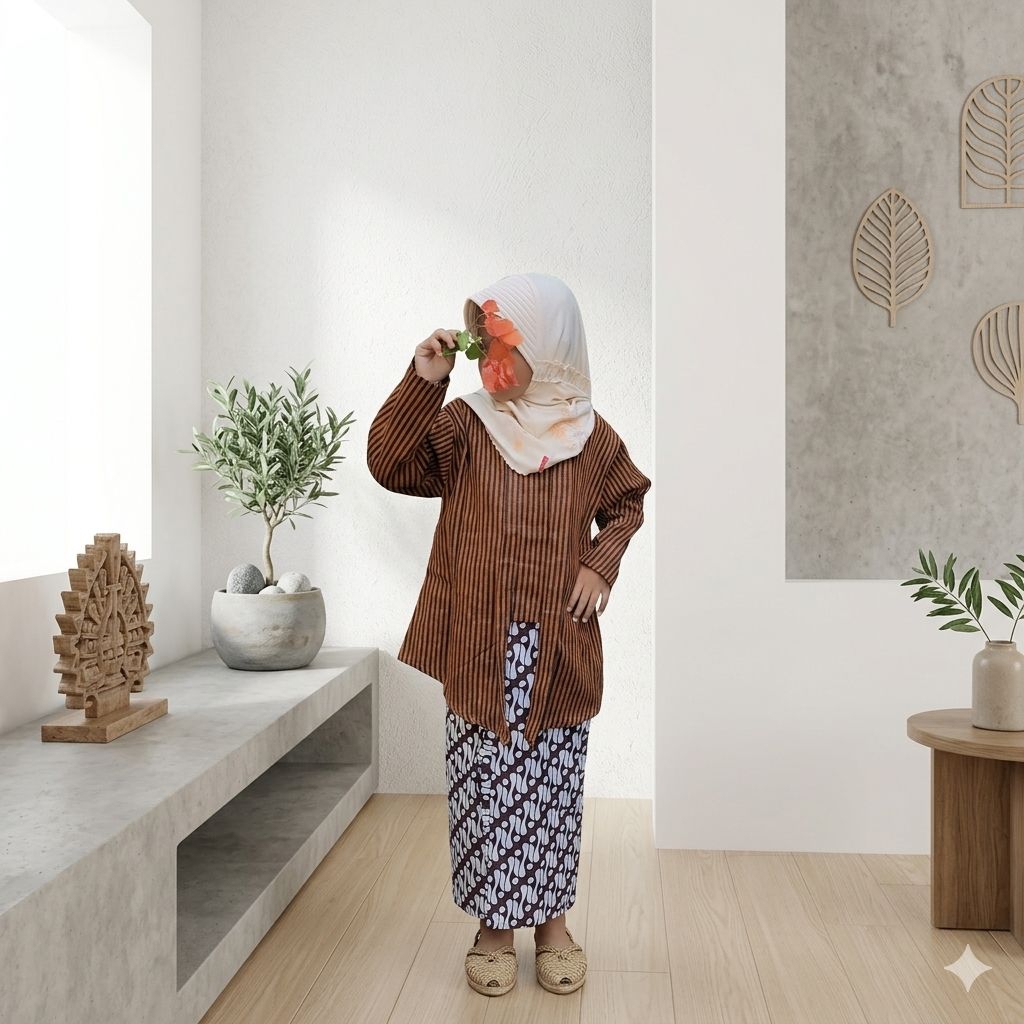Kebaya Lurik Anak Perempuan Garis-garis Kecil ( Ler kecil) Coklat | Baju Tradisional,Kostum Pentas S