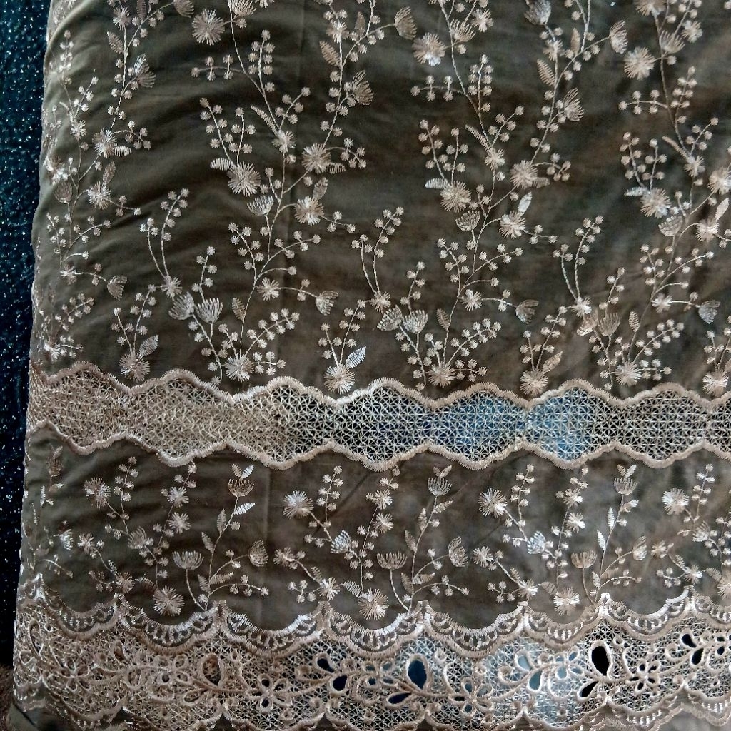 Kain bahan katun bordir pinggiran korea premium / Kain katun bordir pinggiran lembut halus original