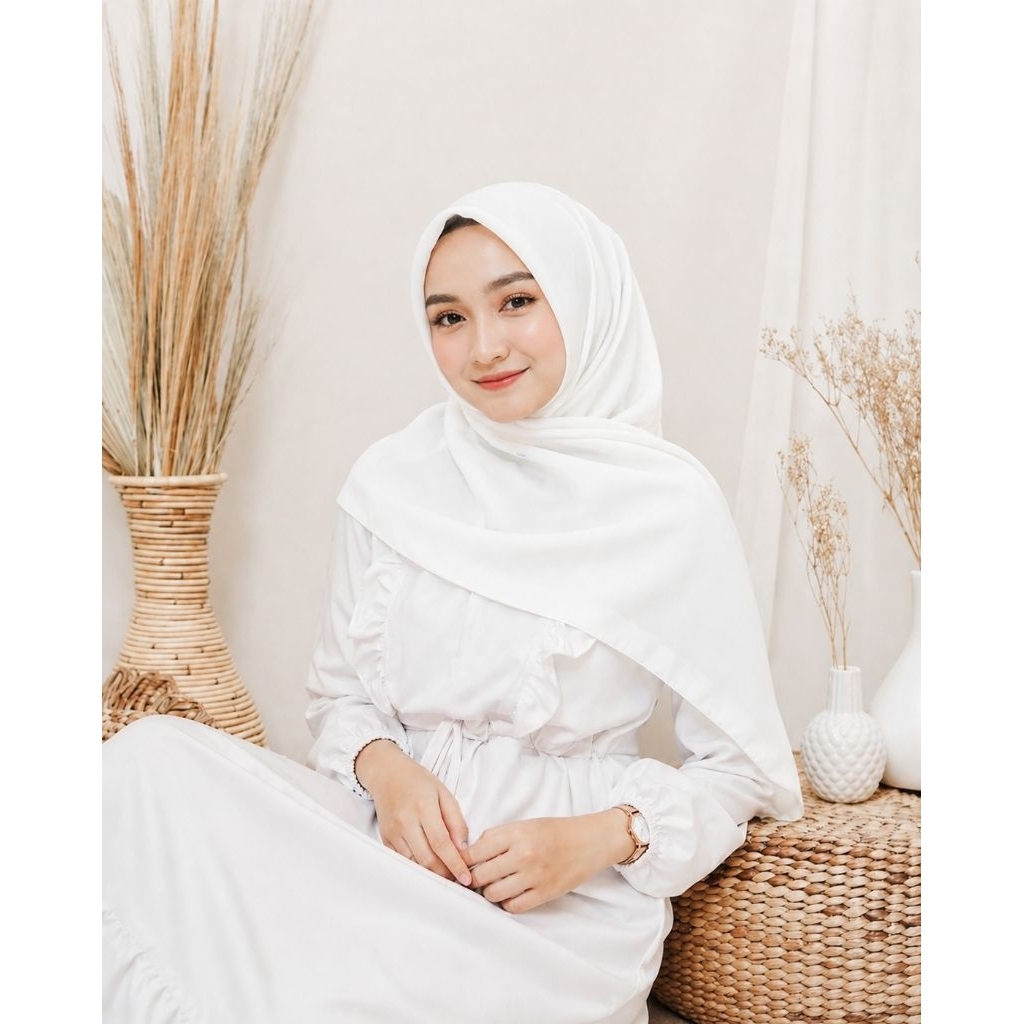 Hijab Paris Jadul Premium Putih Polos Segi Empat | Jilbab Paris Adem Ringan & mudah dibentuk