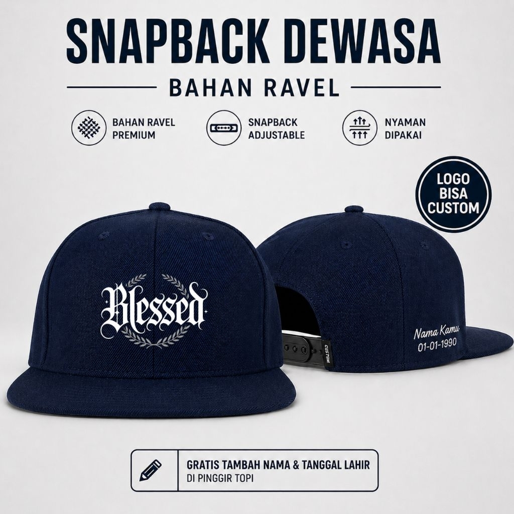 TOPI SNAPBACK DEWASA BAHAN DENIM BLESSED