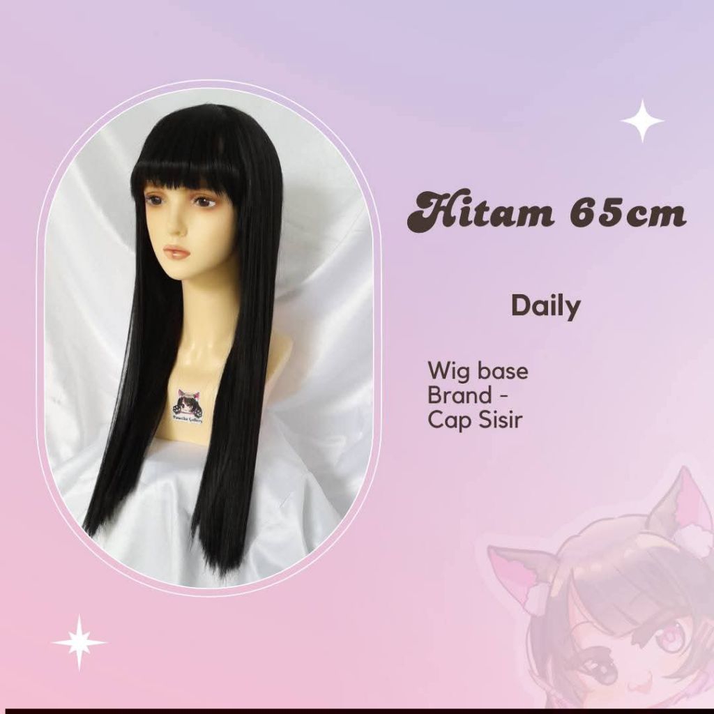 Wig hitam 65cm wig panjang wig cosplay wig base