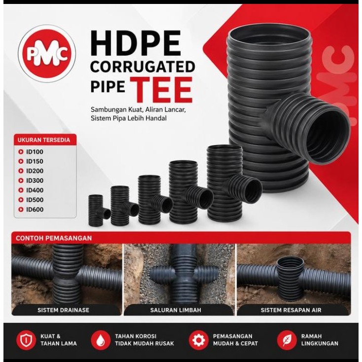 Tee HDPE DWC Pipe - HDPE Corrugated Pipe Tee - ID100 (4")