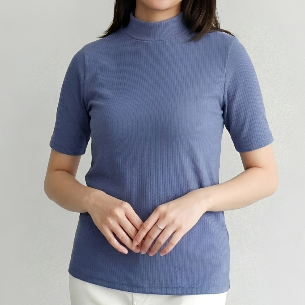 Kaos Turtleneck Lengan Pendek Unisex Bahan Rib Premium Nyaman Dipakai