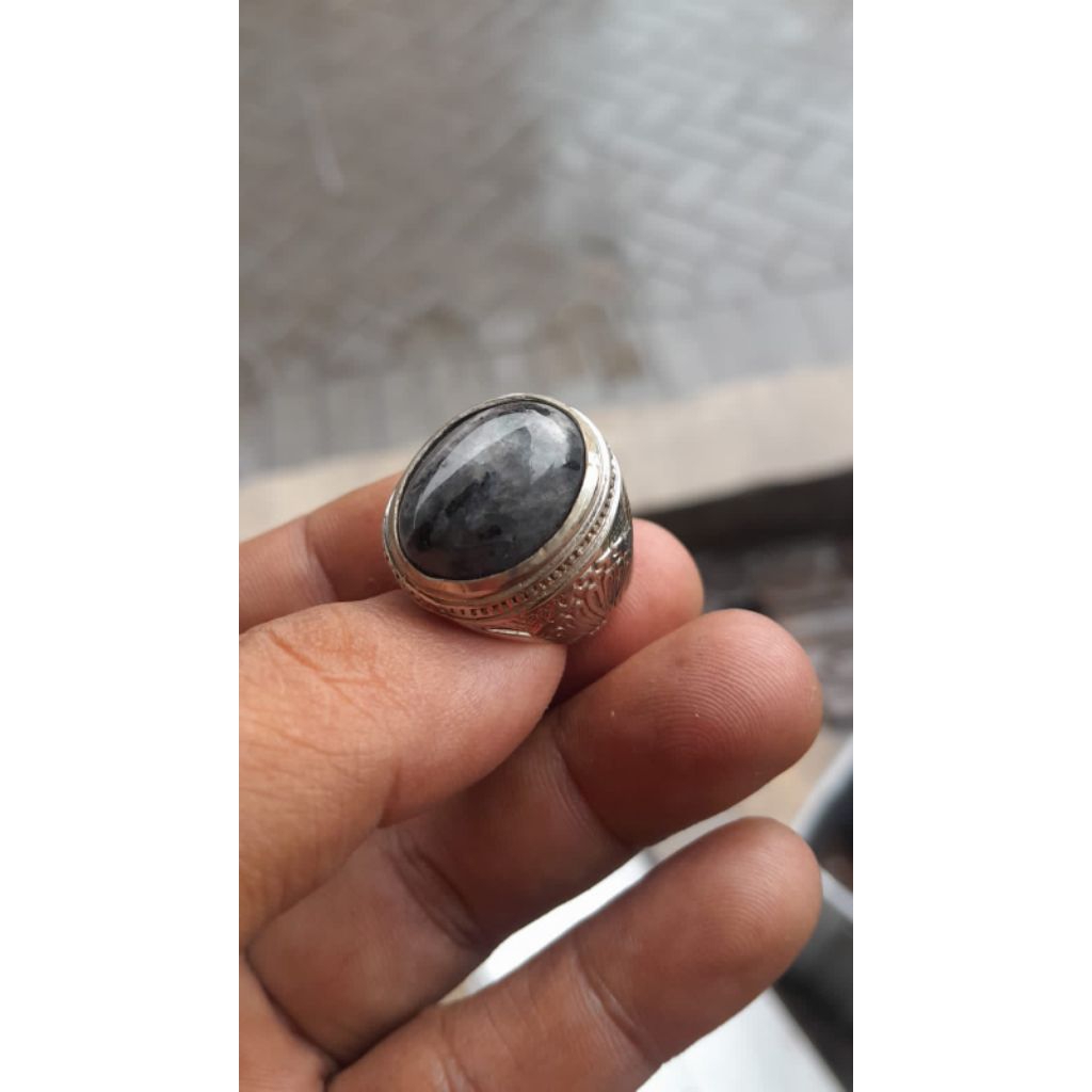cincin batu akik labrador hitam ring ALPAKA