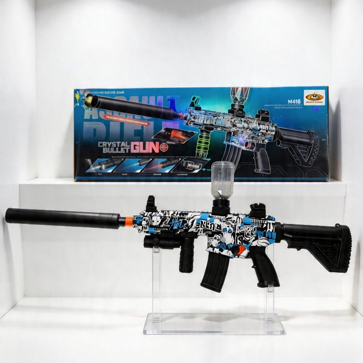 Mainan Tembakan Water Gel Blaster M416 Skala 1:1 Peluru Air Crystal Gun Otomatis Spray Flash Effect 