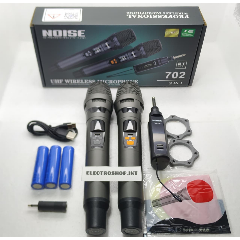 NOISE MIC WIRELESS BT702 2in1, MIKROFON BATERAI CAS TYPE C , MICROPHONE TANPA KABEL BT702 BT 702
