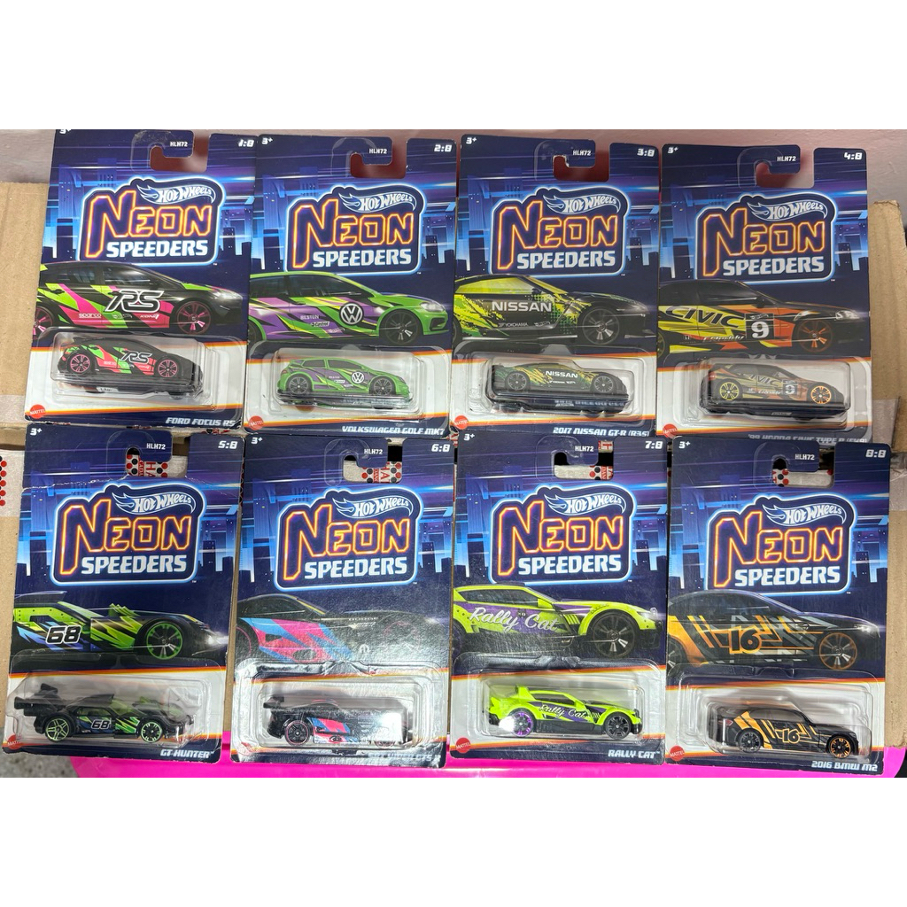 Hot Wheels Neon Speeders 2023 Set Lengkap - Ford Focus RS - Volkswagen Golf MK7 - 2017 Nissan GT-R R