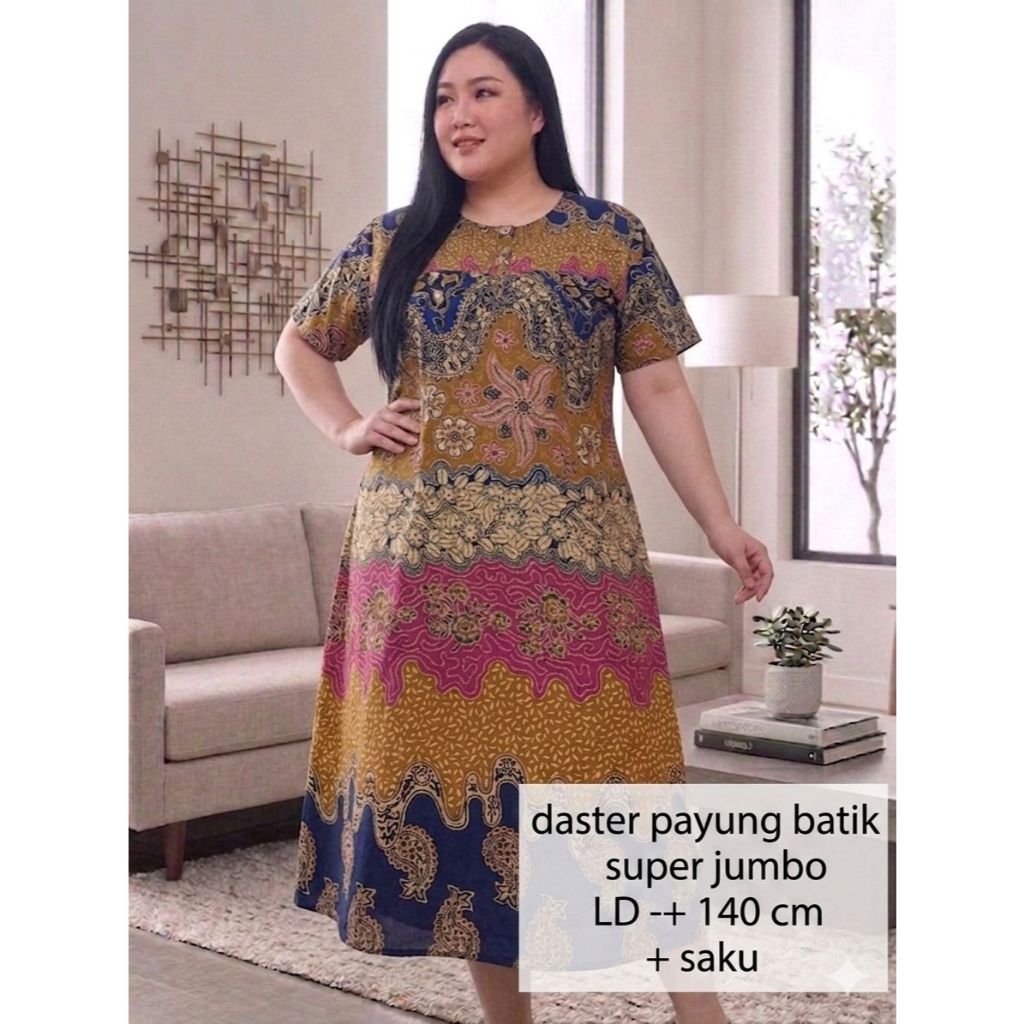 Daster Payung Batik Super Jumbo LD 140 cm Baju Tidur Wanita Big Size Busui Friendly Motif Cantik