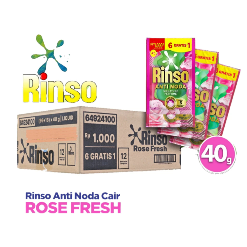 1Dus Isi 112Sachet RINSO Cair 40ml Ecer 1000 Detergen Cair
