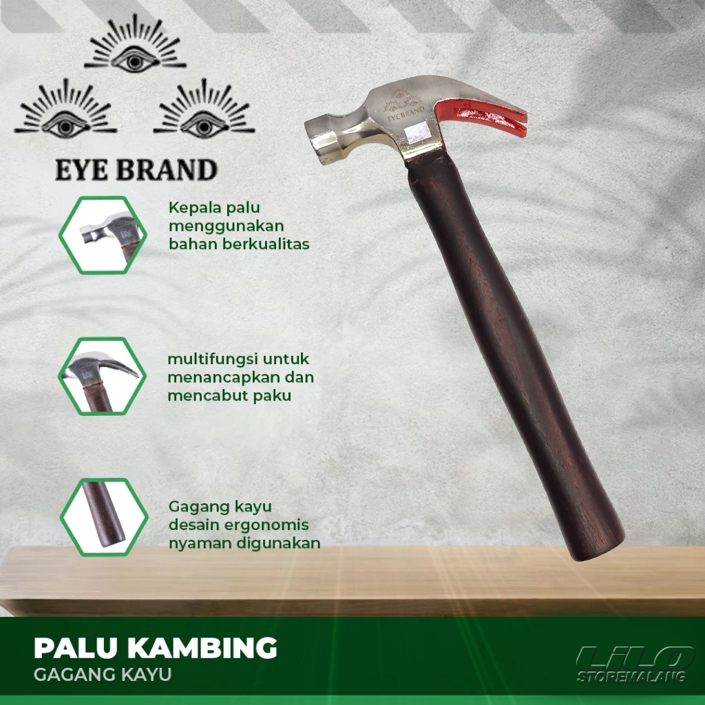 Palu besi Palu kambing Pukul besi gagang kayu cap mata 500 gram L11