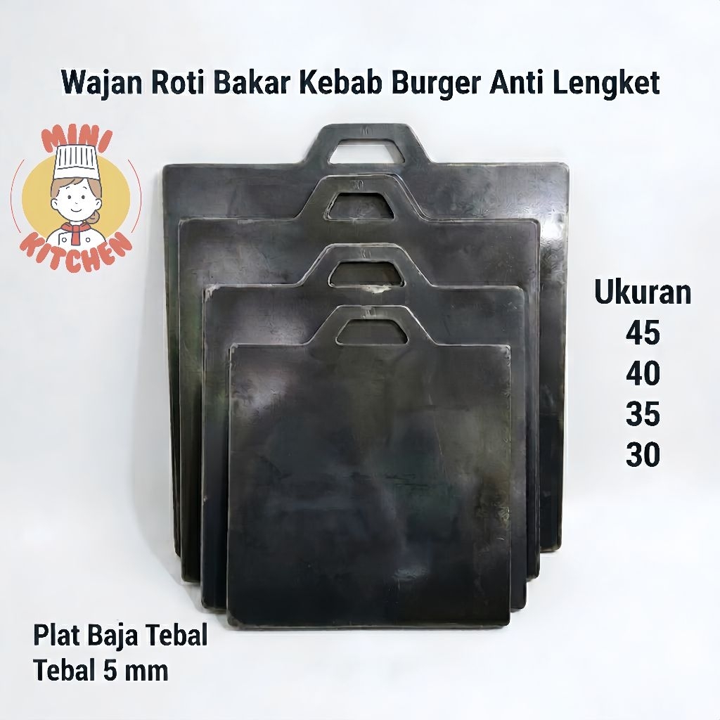 Wajan Baja Hitam Tebal 5mm - Plat Panggangan Roti Bakar/Kebab/Burger Anti Lengket