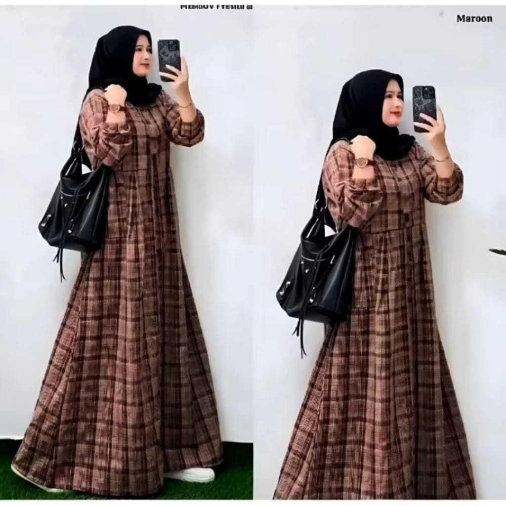 Gamis Wanita Dewasa Gauri Motif Kotak Bahan Rayon Diamon // Gamis Rayon Terbaru // Gamis Motif Kotak