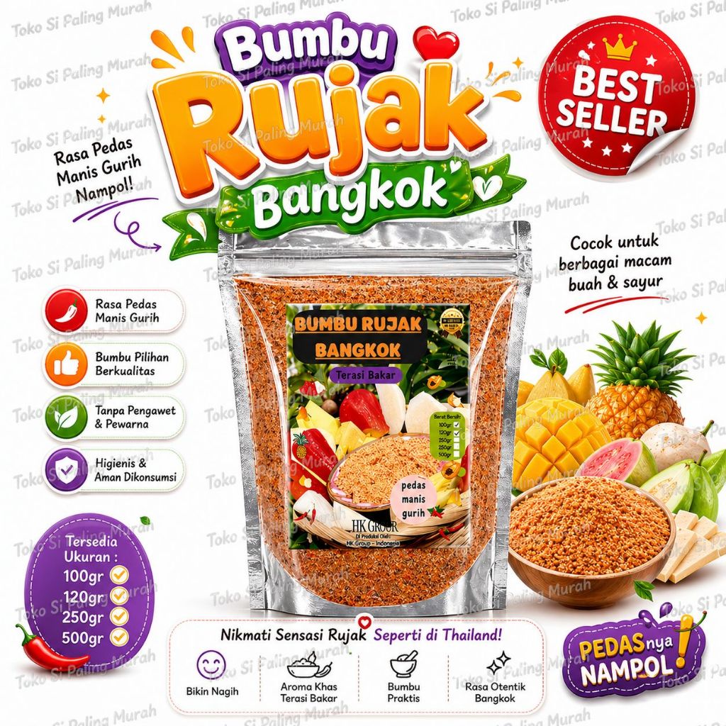 Bumbu Rujak Bangkok Kemasan 100 Gram Bumbu Tabur Rujak Seger Pedas Manis Gurih