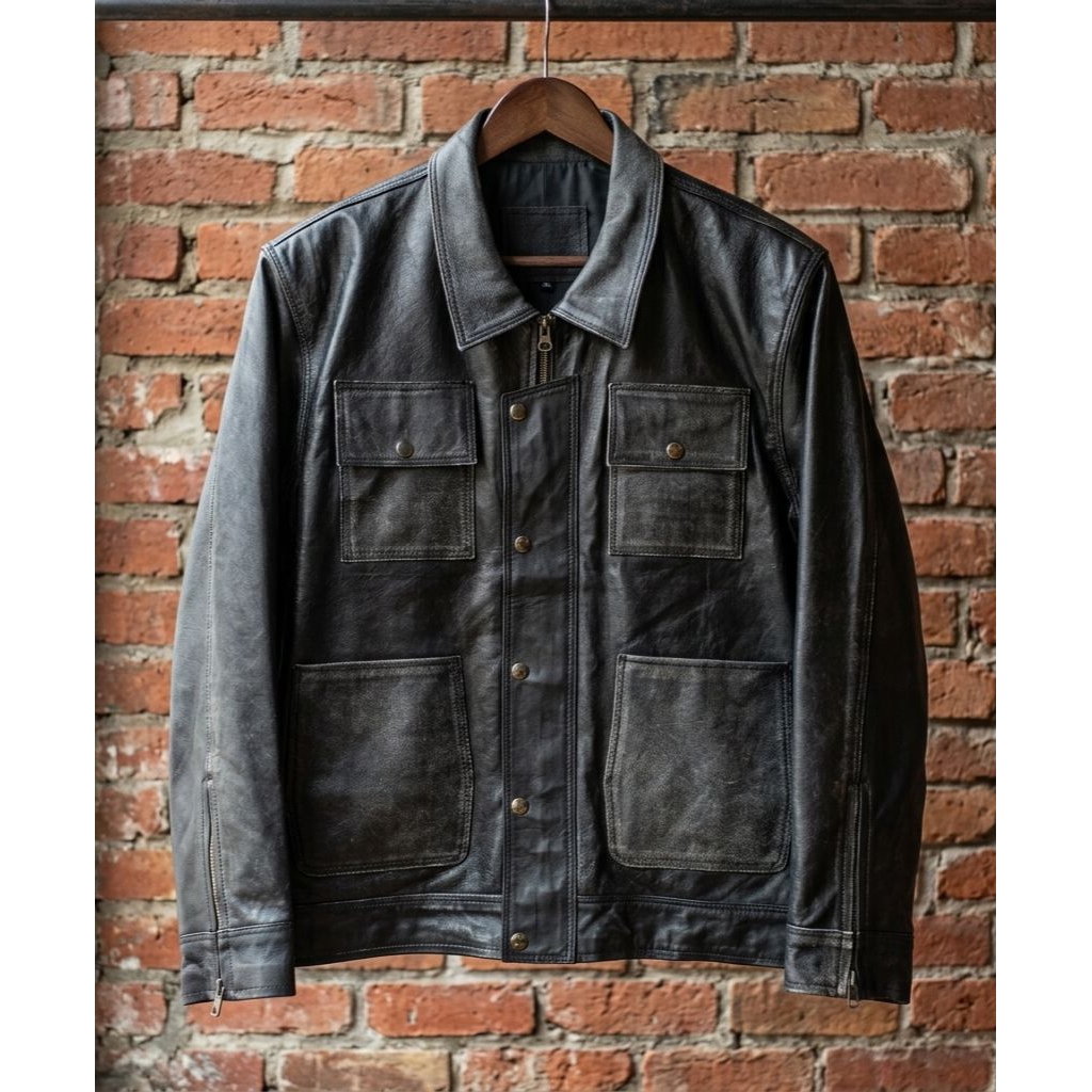jaket kulit trucker bladus wash