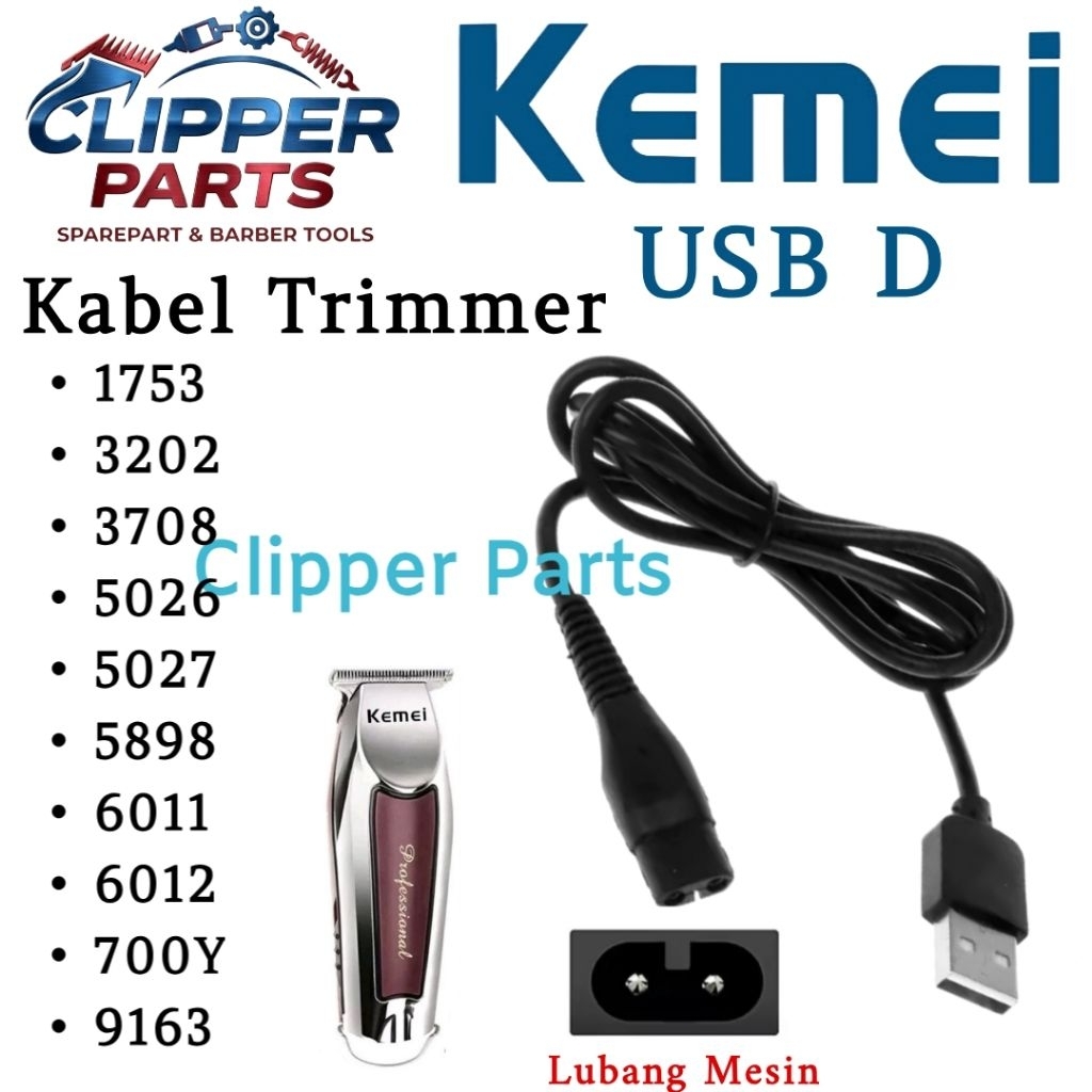 Kabel Kemei 9163 5027 6012 Kabel Charger Mesin Cukur Trimmer Kemei #USB D