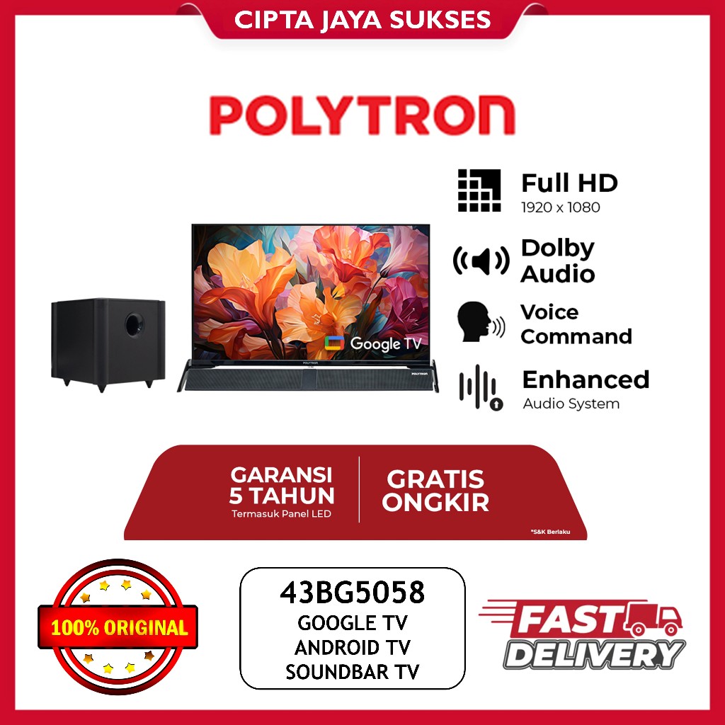 TV POLYTRON 43 INCH SOUNDBAR GOOGLE ANDROID TV - 43BG5058