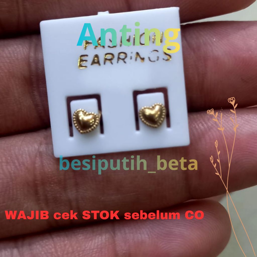 anting LOVE gold /giwang besi putih ambon sepuh kuning / besi putih asli