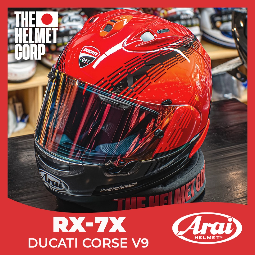 HELM RX7X DUCATI CORSE V9 FULL FACE HELMET MOTOR RIDING RED BLACK ORIGINAL