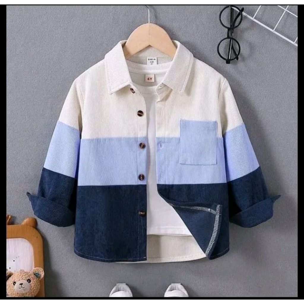 KEMEJA CORDUROY ANAK KOREAN STYLE REGLAN 3 WARNA USIA 1-12 TAHUN UNISEX