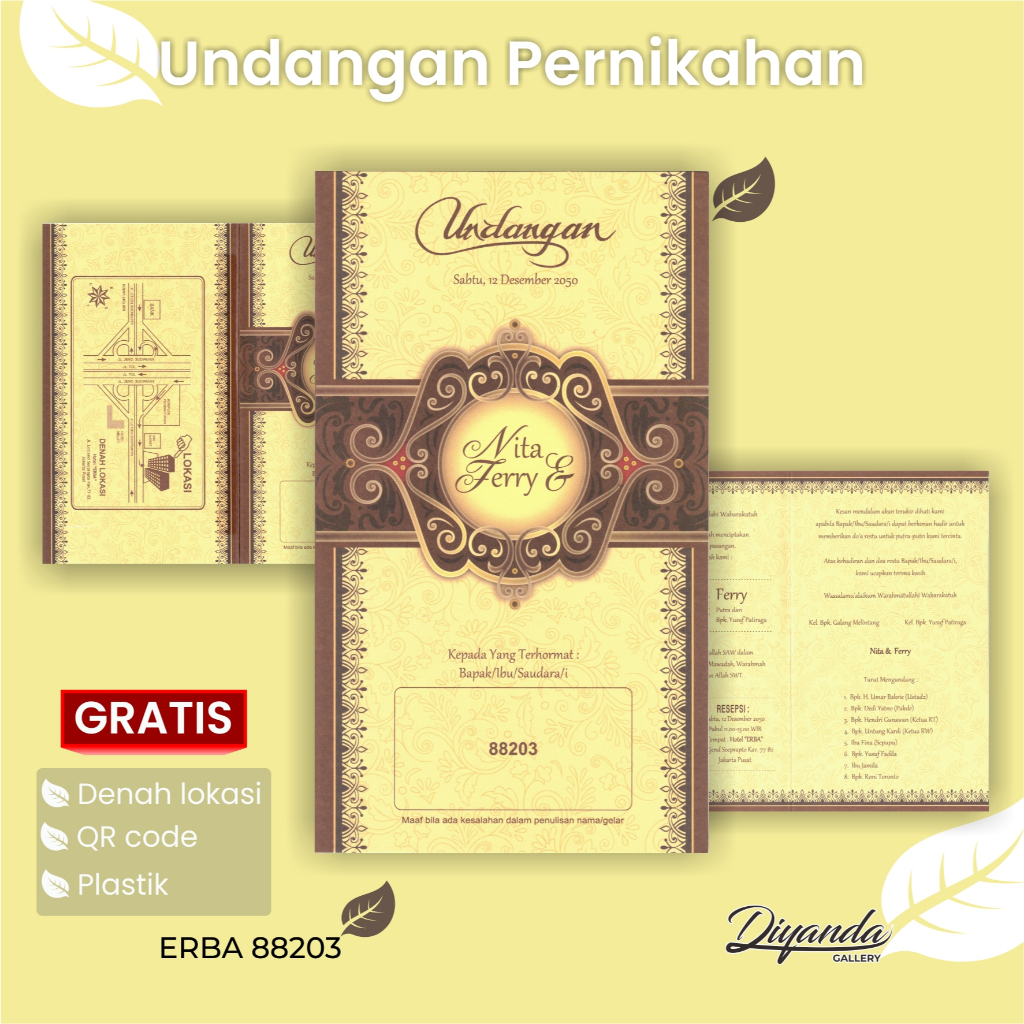 Undangan Pernikahan Minimalis Coklat Classic | Blangko Undangan Nikah Murah | ERBA 88203