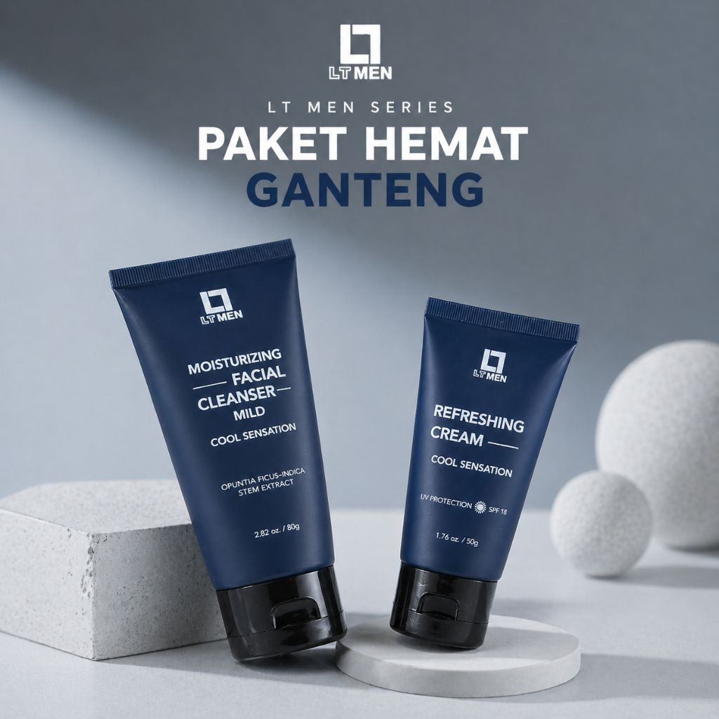 Paket Hemat Ganteng LT MEN Series: Moisturizing Facial Cleanser Mild 80g & Refreshing Cream 50g