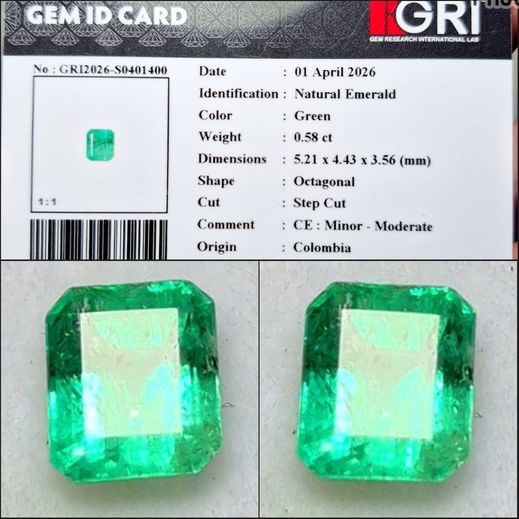 Natural Emerald beryl Colombia Zamrud Kolombia Minor Moderate vivid Green Memo GRI Lab