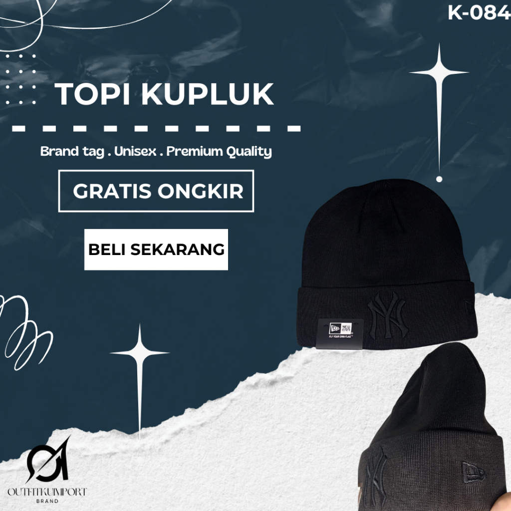 K-084 Topi Kupluk NY Newera Full Black