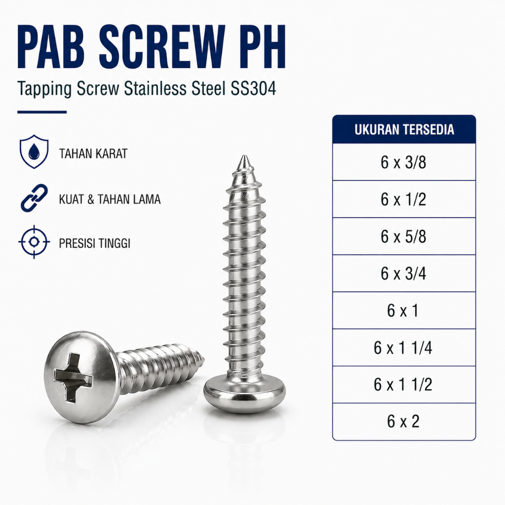 PAB 6X  3/4 Tapping Screw PH 6 X   3/4 Skrup Kepala Bulat Stainless SS304