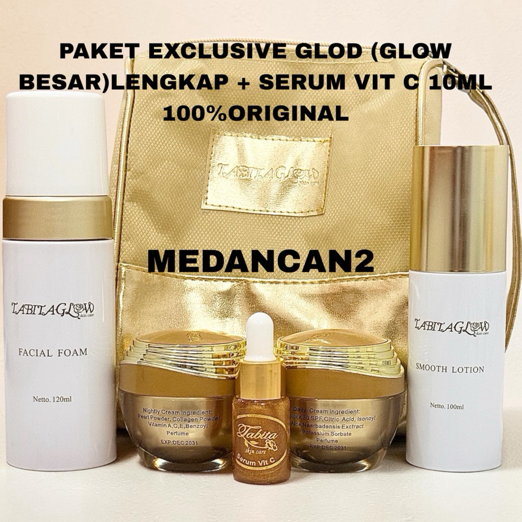MC-PAKET EXCLUSIVE GLOD (GLOW BESAR) LENGKAP + SERUM VIT C 10ML 100%ORIGINAL