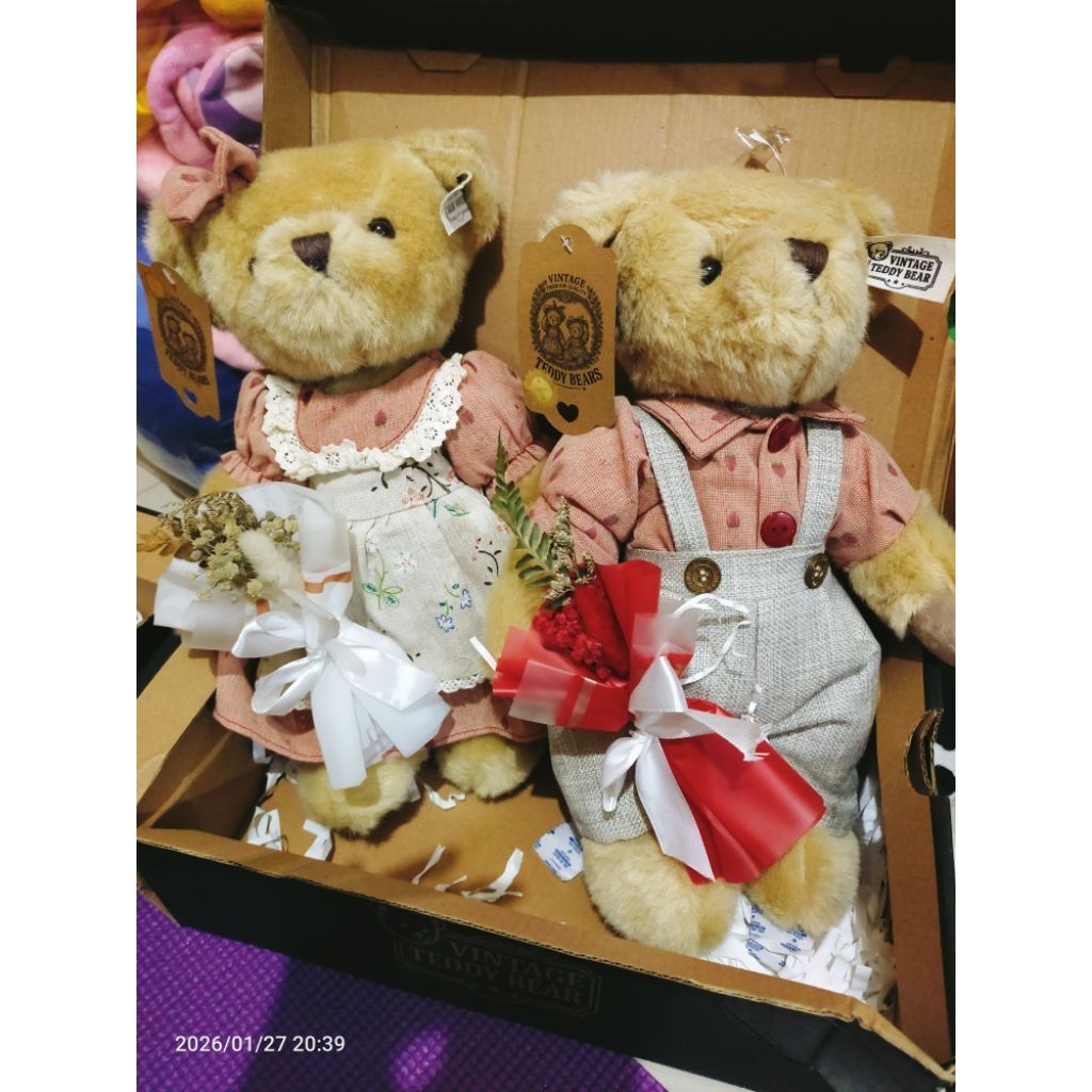 Boneka Teddy bear vintage sepasang