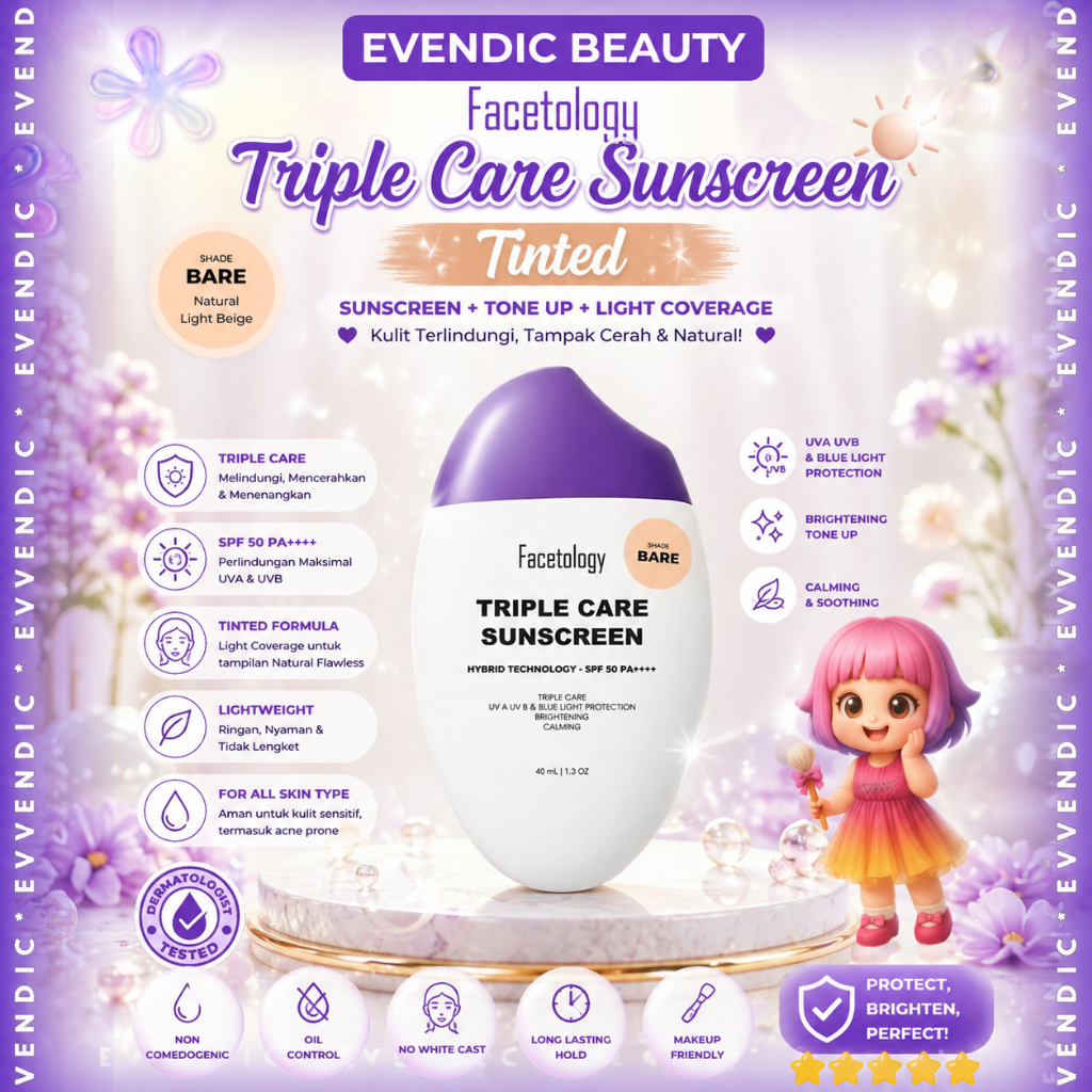 READY FACETOLOGY Triple Care Sunscreen Tinted SPF 50 PA++++ 40ml | BPOM | ORIGINAL