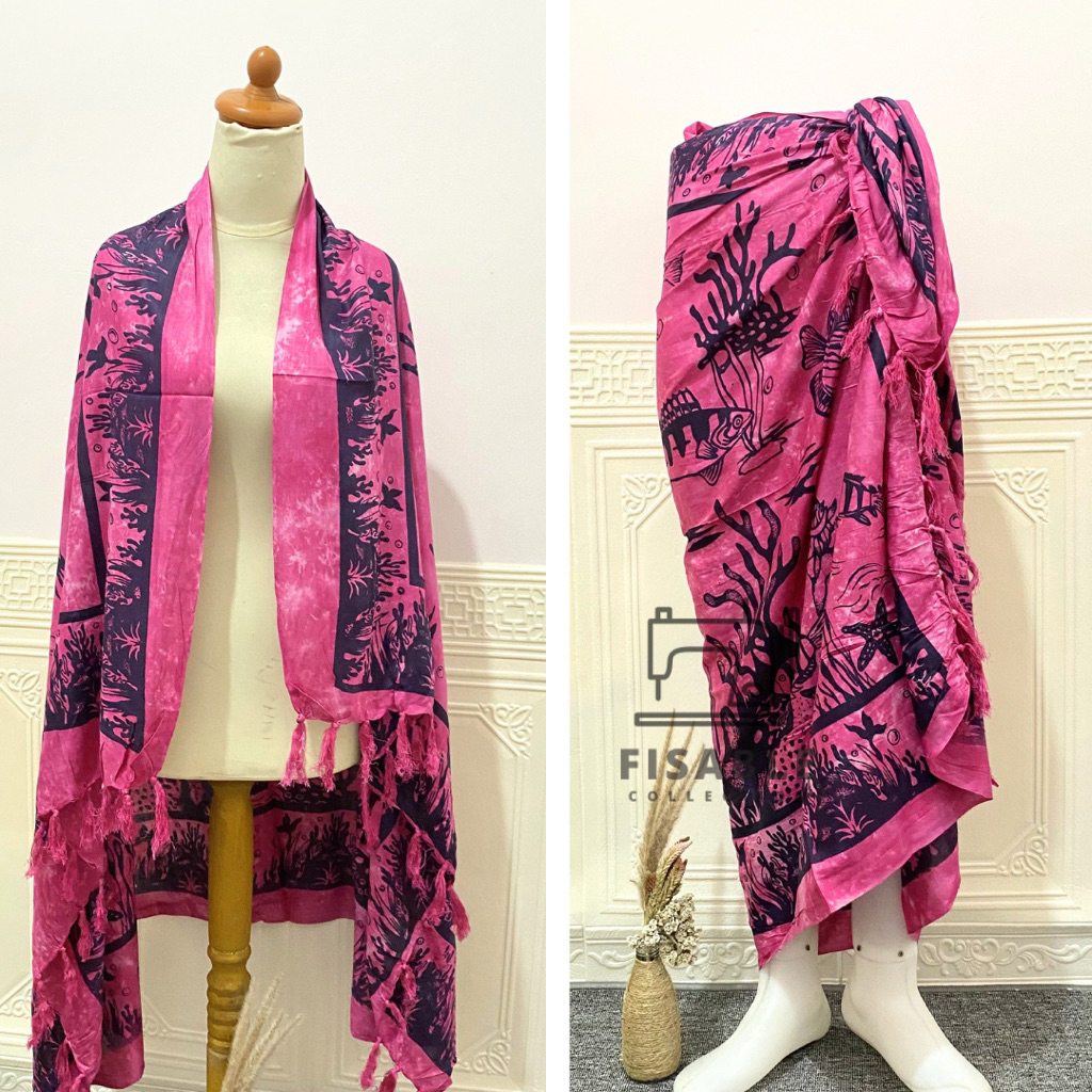 Kain Pantai Kain Bali Sarung Pantai Kain Rok Pantai Cardigan Pantai Motif Ikan Laut