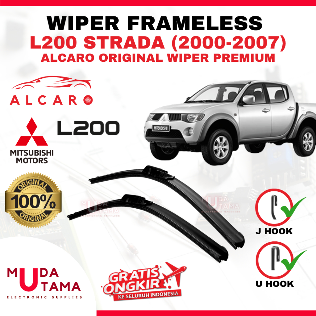 Wiper Frameless L200 STRADA 2000 s/d 2007 Original Alcaro - Sapu Kaca L200 STRADA - Wiper L200 STRAD