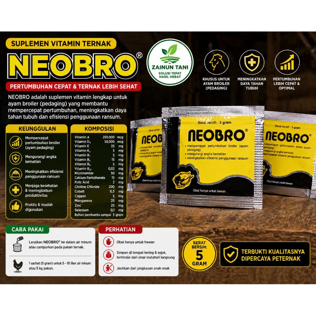 Vitamin Ayam Broiler Neobro 5 Gram - Multivitamin, Mineral, Asam Amino, Suplemen